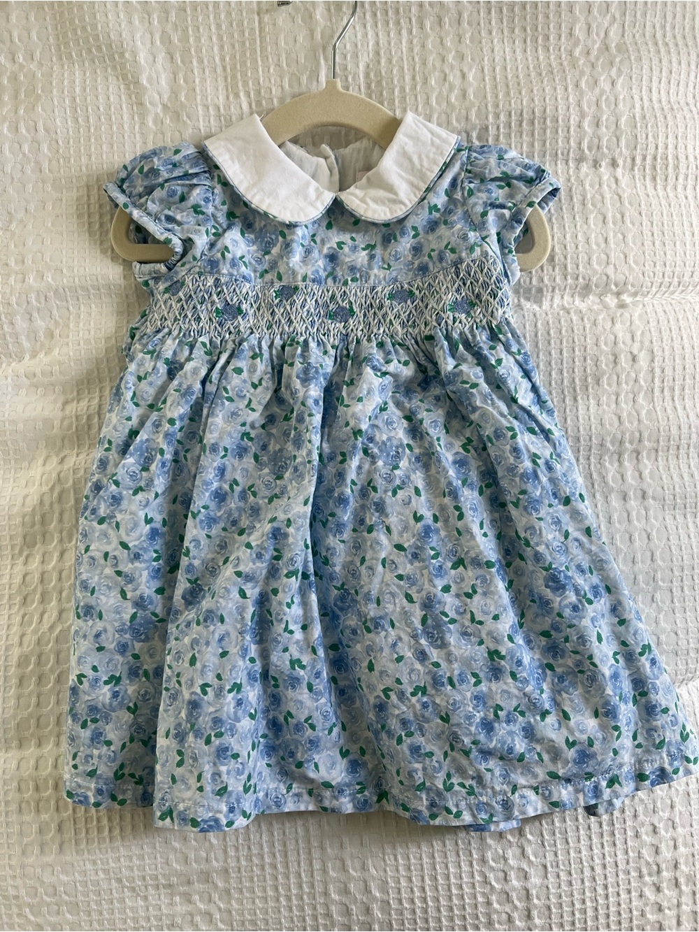 Trotters London Blue Floral Smocked Peter Pan Collar Dress
